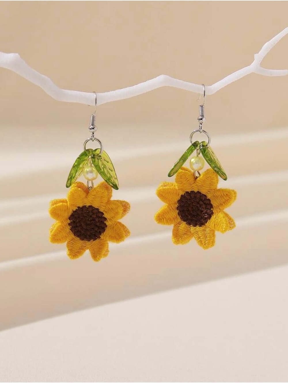 Sunflower Dangle Earrings - Yellow Sunflower Design
